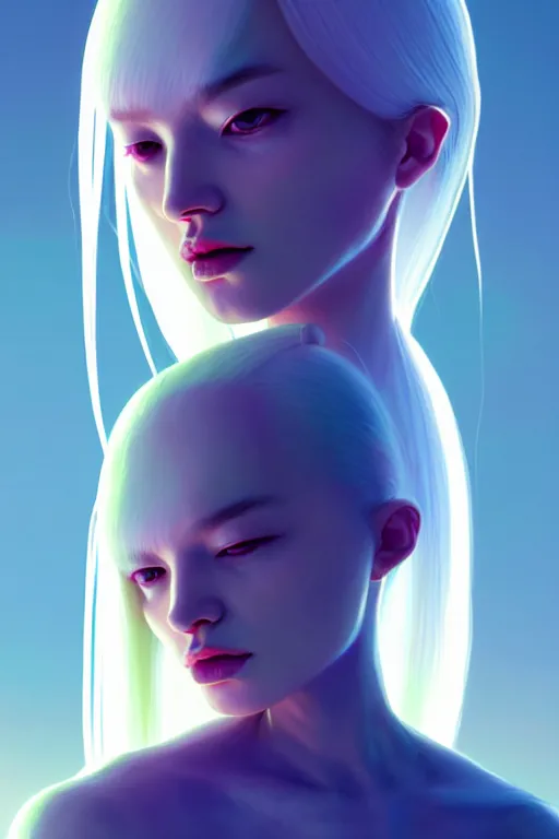 Prompt: family android women, artgem, scifi, futuristic design, bae suzy, long white hair, full body character design, cinematic lighting, highly detailed, by beeple, goro fujita, smooth gradient.