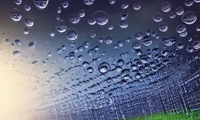 Image similar to beautiful picture of a vertical tunnel of big upside-down raindrops floating quietly in a sunny blue sky, highly-detailed, fantastic, dramatic lighting, artstation, 4k