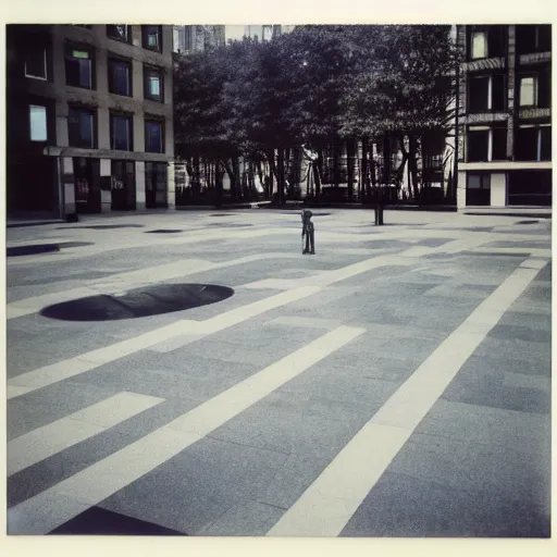 Prompt: an empty town square designed by ryoji ikeda, photograph, polaroid