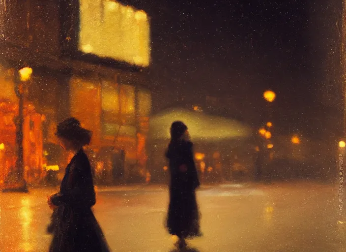 Image similar to detailed portrait of a woman in the city street at night, bokeh, long exposure, painting by jeremy lipking christopher doyle