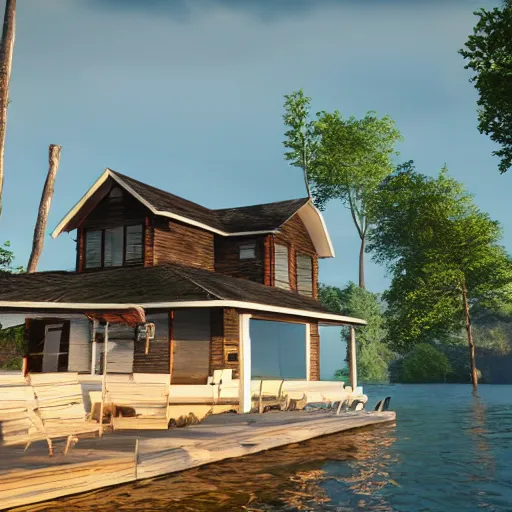 Image similar to house on the island, unreal engine, high detail, realism, award winning, detailed lighting