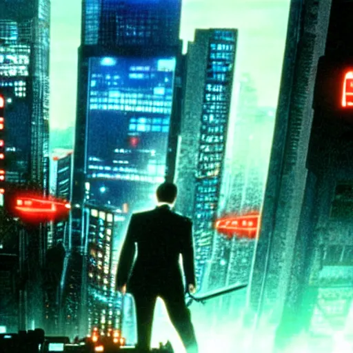 Image similar to Cyberpunk city in American Psycho (1999)