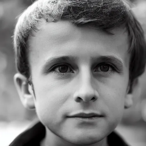 Prompt: the 10 years old grandson of Emmanuel Macron, 50mm photography, high quality, 4K