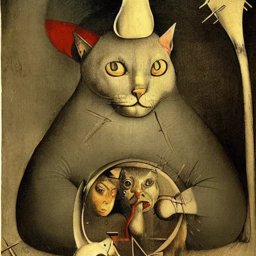 Image similar to stunning portrait of the cat of cheshire from alice in wonderland by hieronymus bosch