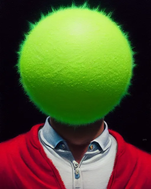 Image similar to highly detailed vfx portrait of a character of a tennis ball monster stephen bliss, chalk, unrealengine, greg rutkowski, loish, rhads, beeple, chalk, makoto shinkai and lois van baarle, ilya kuvshinov, rossdraws, tom bagshaw, basil gogos