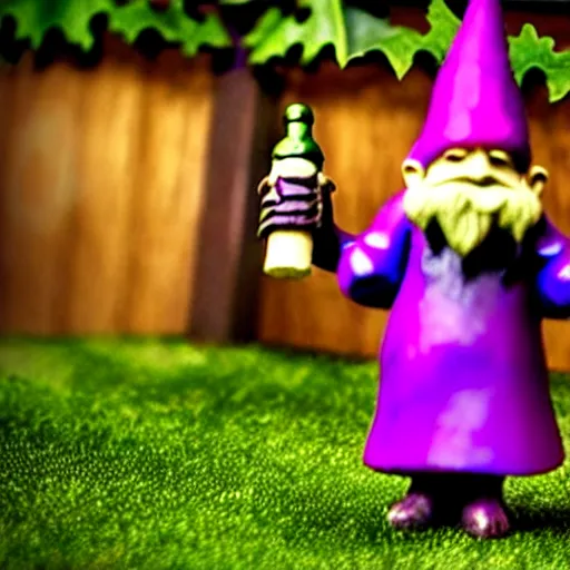 Image similar to purple gnome controlling spirits to fight off tree people in a winery. fantasy