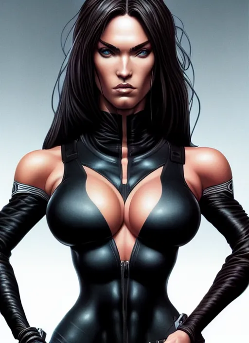 Prompt: symmetry!! gantz portrait of megan fox as rogue, unholy, intricate, highly detailed, dynamic lighting, digital art, digital painting, artstation, terence nielsen, sharp focus, illustration, art by artgerm and greg rutkowski and moebius, 8 k