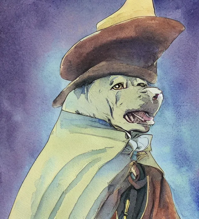 Prompt: a watercolor ink painting of an anthropomorphic dog wizard / sheriff in the style of jean giraud in the style of moebius trending on artstation deviantart pinterest detailed realistic hd 8 k high resolution