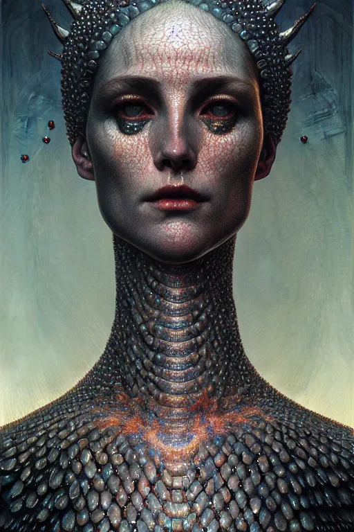 Prompt: bejeweled lilith the mother of all monsters, raining ash, fine art masterpiece, highly detailed dino valls wayne barlowe machiej kuciara, dramatic lighting, long shot, wide angle, uhd 8 k, sharp focus