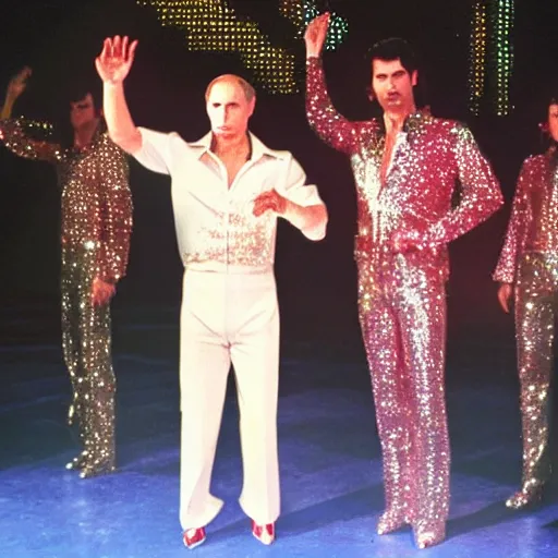 Prompt: Putin wearing a disco suit in Saturday Night Fever