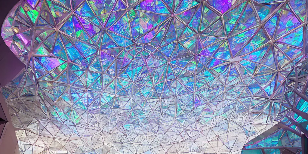 Image similar to futuristic translucent iridescent mosque hive power architecture by Buckminster Fuller and photo by Nick Hufton and Allan Crow , inspired by Mining by Risa lin on art station