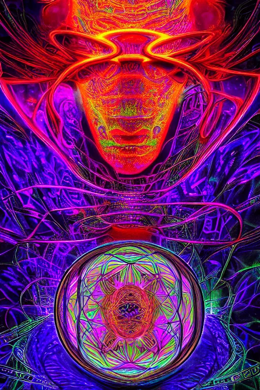 Image similar to Detailed, Electromagnetic Field DMT LSD, realistic, high resolution, detailed reflection, detailed lighting, vivid ultraviolet colors, by Nixeu, by Hannes Bok, by Cameron Gray