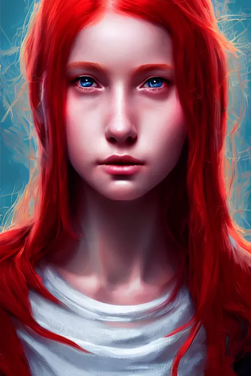 Prompt: ultra realistic style illustration of a cute red haired young girl, sci - fi, fantasy, intricate, elegant, highly detailed, digital painting, artstation, concept art, smooth, sharp focus, illustration, 8 k frostbite 3 engine, ultra detailed