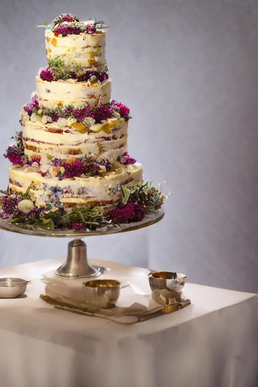 Prompt: Professional Food Photography of wedding cake from a Michelin Star Restaurant, Award-Winning Food Photography, Extremely Detailed.