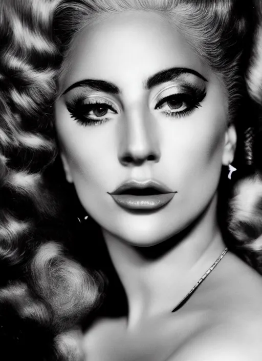 Prompt: lady gaga photographed by george hurrell, old hollywood, vintage, glamour, classy, photohoot, canon, highly realistic. high resolution. highly detailed. dramatic. 8 k. 4 k.