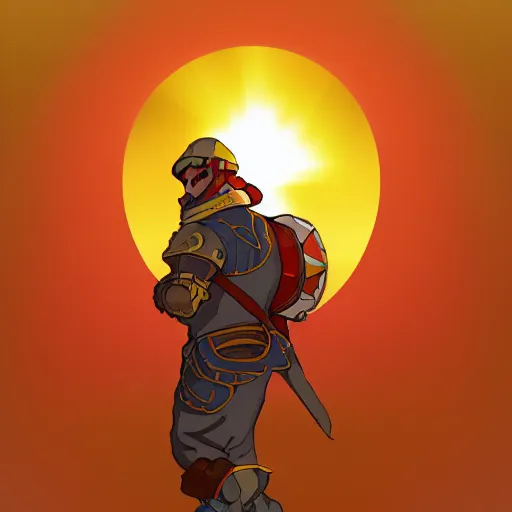 Image similar to an ultra detailed vector image of mario dressed as solaire of astora, concept art by alphonse mucha and greg rutkowski, bright red desert sands, bright yellow and red sun, octane render, liminal space