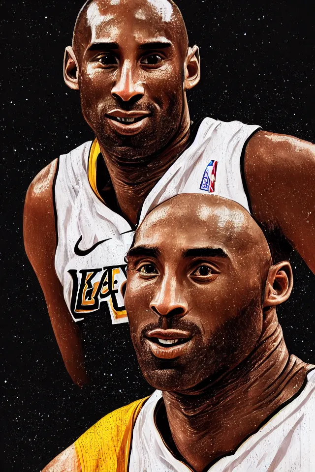 Image similar to centered detailed portrait of kobe bryant, by close, chuck, trending on artstation, 4 k hd wallpaper. premium prints available.