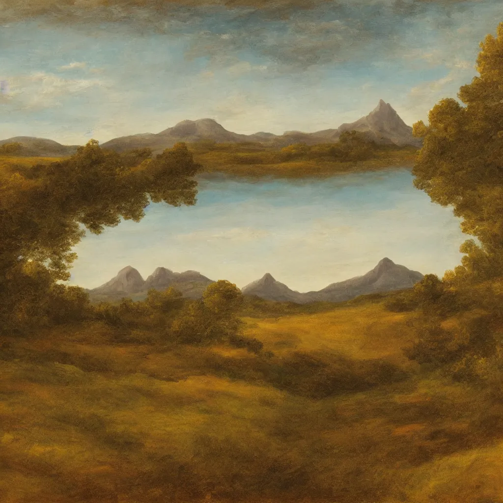 Image similar to a wide angle landscape of a praire with a very large thin spire mountain in the distance in the style of rococo digital painting