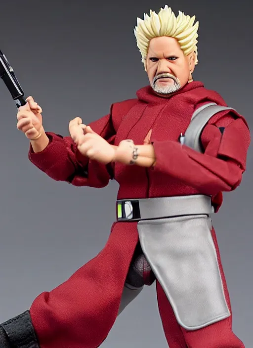 Image similar to star wars black series action figure of guy fieri, toy extremely detailed