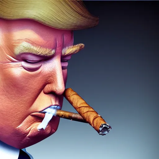 Image similar to a high quality photo of donald trump smoking a cigar, ultra realistic, cgsociety, award winning photograph