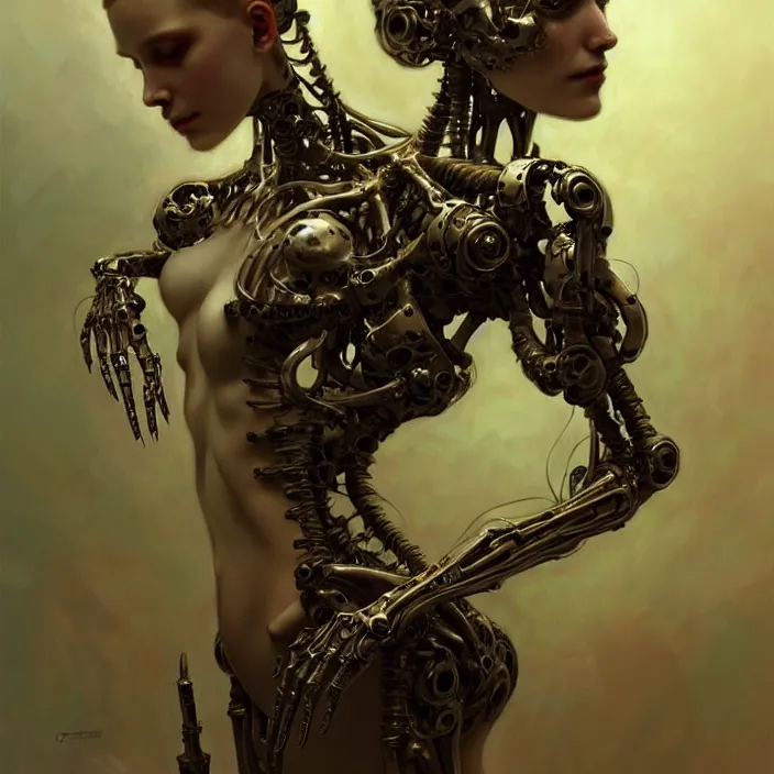 Prompt: bone cyborg, diffuse lighting, fantasy, intricate, elegant, highly detailed, lifelike, photorealistic, digital painting, artstation, illustration, concept art, smooth, sharp focus, art by john collier and albert aublet and krenz cushart and artem demura and alphonse mucha