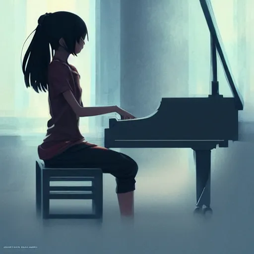 Image similar to anime girl Playing the Piano instrument , digital Art, Greg rutkowski, Trending cinematographic artstation