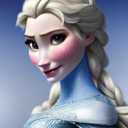 Prompt: head and shoulders portrait of a female knight, elsa, frozen, by artgerm, face detail, extremely detailed, photo