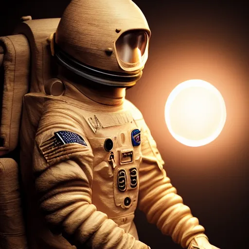 Prompt: astronaut carved from wood in Baroque style, mold, 8k, octane, Hyperrealistic, cinematic lighting, demonic