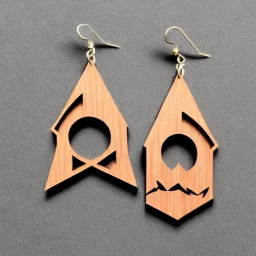 Image similar to 2 d wood lasercut earrings, mystical symbols, 8 k, hd, trending on amazon on artstation, trending on deviantart, trending on etsy, epic digital art