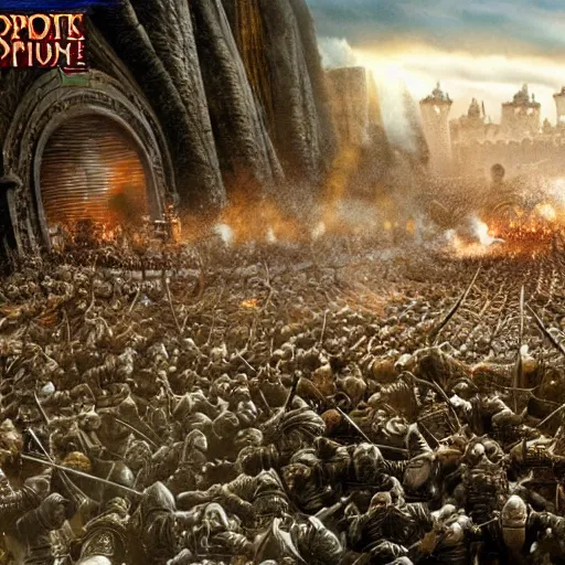 Image similar to The muppets in the battle of helms deep wide angle battle scene, highly textured, hyperrealism, explosions, award winning, gritty