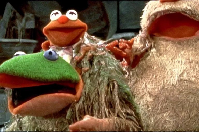 Image similar to a film still of pizza the hut in the muppets, high quality