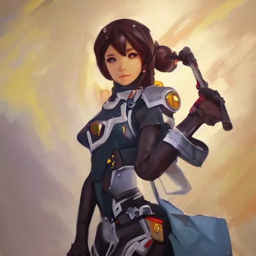 Image similar to greg manchess portrait painting of asuna yuuki as overwatch character, medium shot, asymmetrical, profile picture, organic painting, sunny day, matte painting, bold shapes, hard edges, street art, trending on artstation, by huang guangjian and gil elvgren and sachin teng