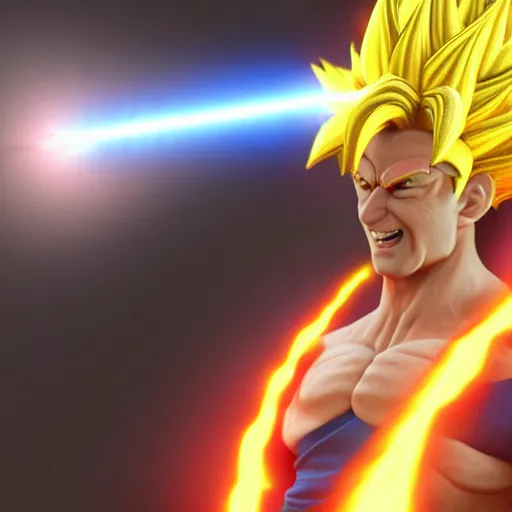 Image similar to François hollande with super saiyan hair charging up for a kamehameha, artstation, octane render, highly detailed