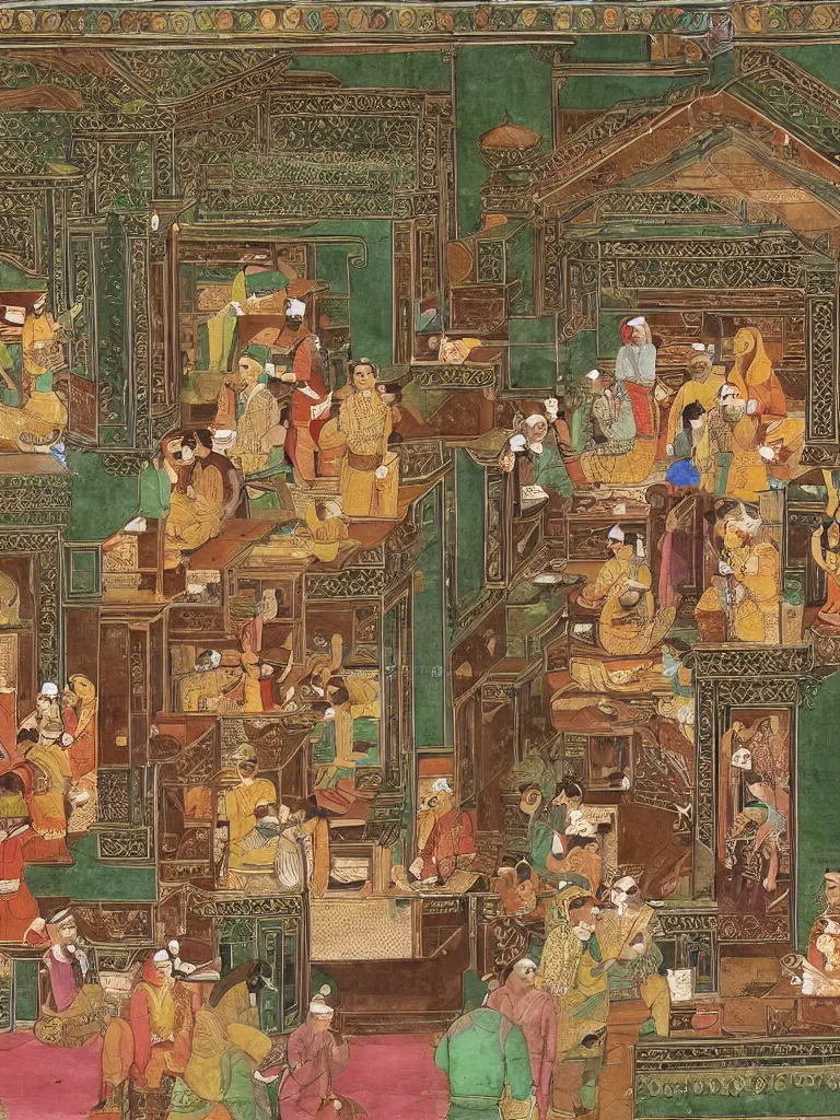 Prompt: ornate mughal painting of a Starbucks cafe