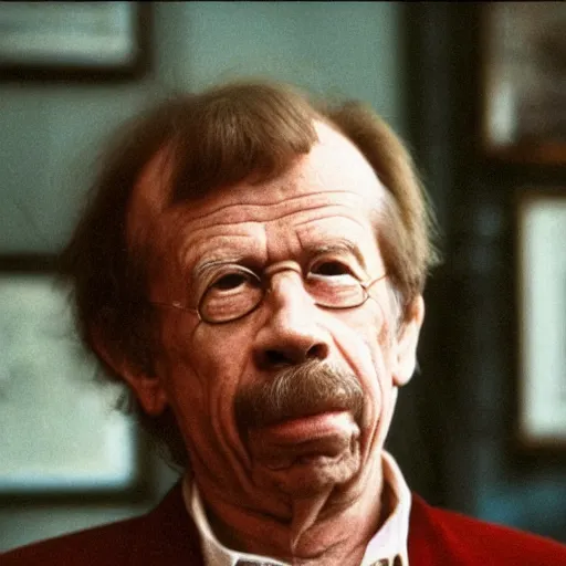 Image similar to portrait of vaclav havel in a still frame of a miyazaki movie