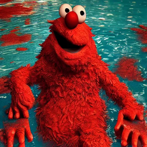 Prompt: elmo in a pool of blood murdered by ernie, au naturel, hyper detailed, digital art, trending in artstation, cinematic lighting, studio quality, smooth render, unreal engine 5 rendered, octane rendered, art style by klimt and nixeu and ian sprigger and wlop and krenz cushart