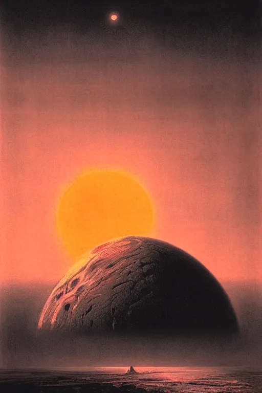 Image similar to emissary space by arthur haas and bruce pennington and john schoenherr, photo realism, cinematic matte painting, geodome, monochrome color palate, pink sunset,