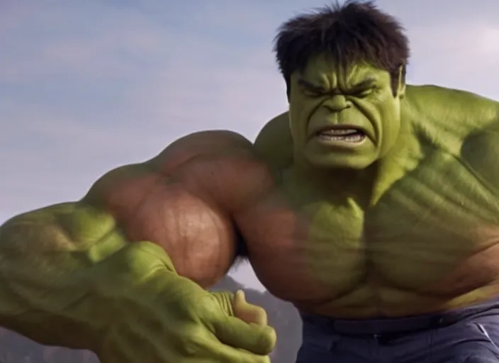 Image similar to film still of hulk posing for his new linkedin profile picture in the new avengers movie, 4 k