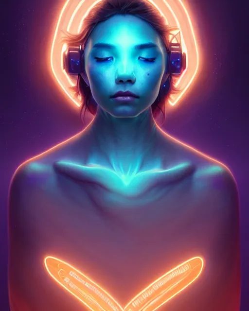 Image similar to one singular portrait of a sad bioluminescent creature, highly detailed, digital painting, cinematic, hyper realism, dark retrowave, art by stanley lau and artgerm and magali villeneuve and alphonse mucha, artstation, octane render, cgsociety