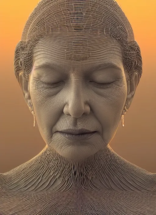 Image similar to CGI, HYPER REALISTIC VFX SIMULATION of THE QUEEN OF THE SUN BY ZDZISŁAW BEKSIŃSKI, HIGHLY INTRICATELY DETAILED 3D OCTANE RENDER