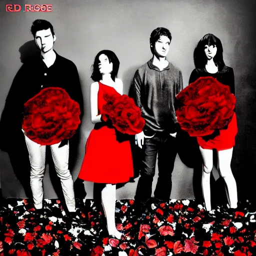 Image similar to album cover of a indie pop band, red rose, album cover art