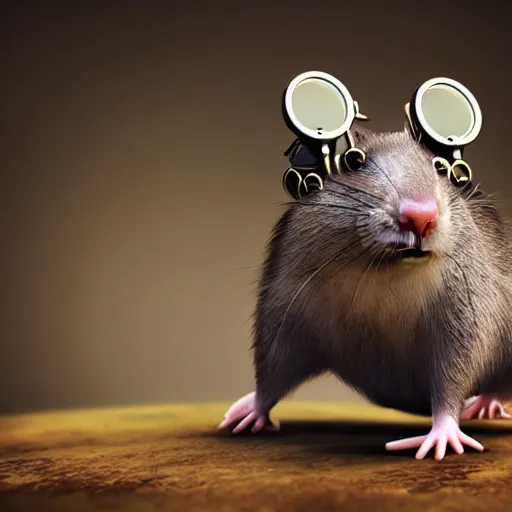 Prompt: a rat with steampunk googles, by Beeple