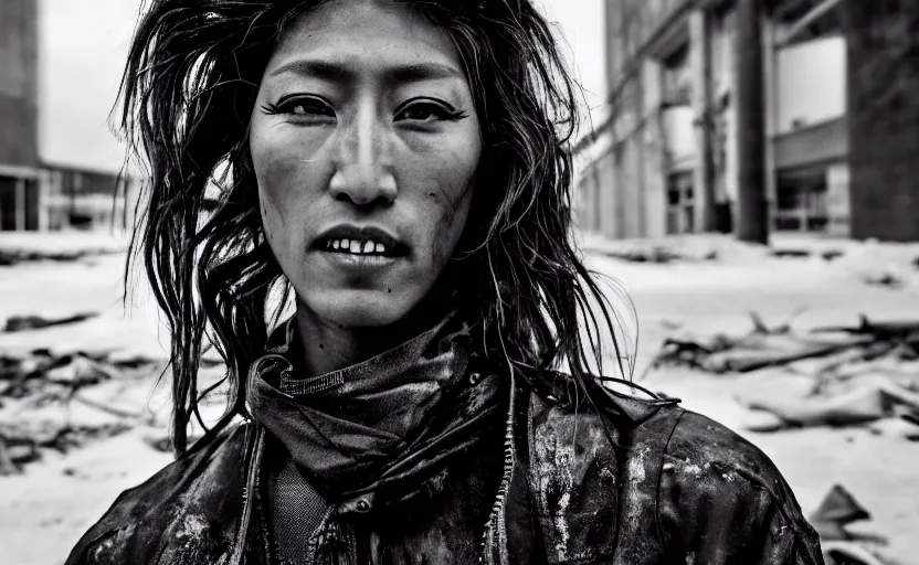 Image similar to cinestill 5 0 d candid photographic portrait by helen levitt of dichen lachman wearing rugged black mesh techwear on a dirtbike through an abandoned mall, extreme closeup, modern cyberpunk moody emotional cinematic, snow storm, 8 k, hd, high resolution, 3 5 mm, f / 3 2, ultra realistic faces, ex machina