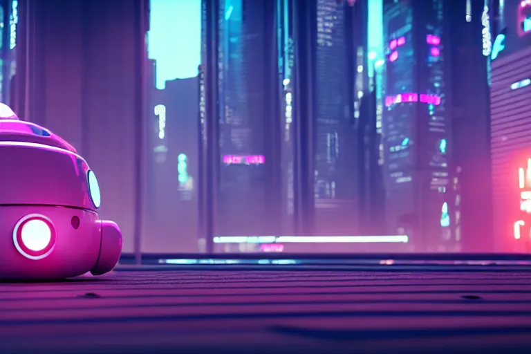 Prompt: a cute little robot in at cyberpunk city. super realistic 8 k render of a elegant, cinematic composition