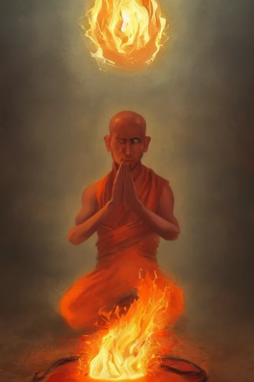 Image similar to A meditating monk on fire by Afshar Petros, Trending on artstation.