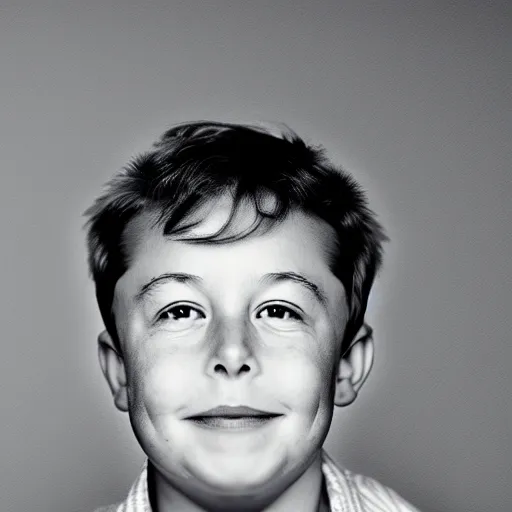 Prompt: a face portrait of elon musk at 6 years old. photography.