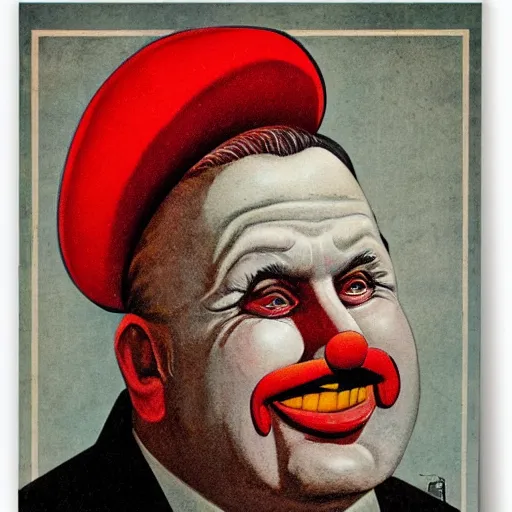 Image similar to communist clown portrait, soviet propaganda style, poster, xi