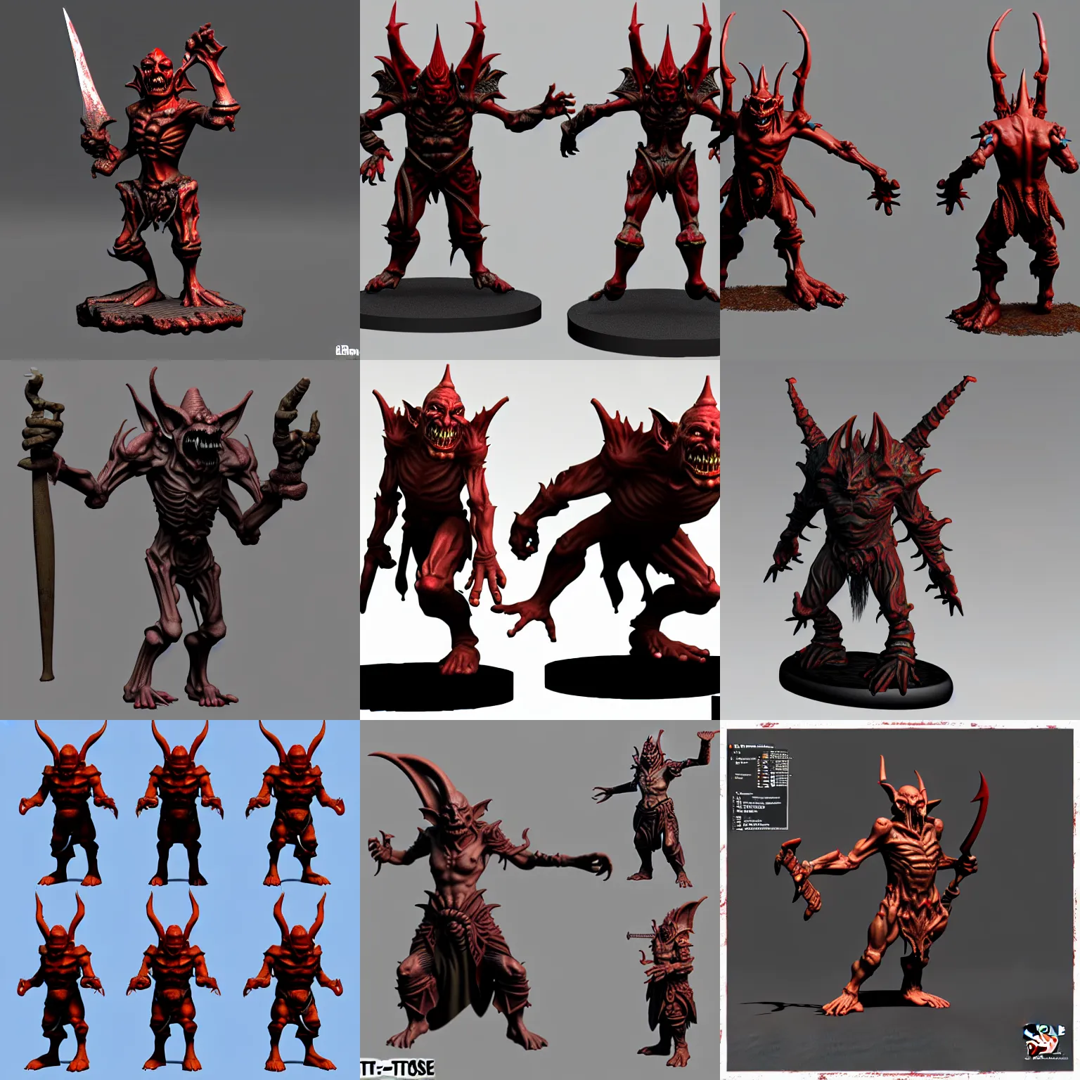 Prompt: t - posse goblin, bind pose khorne lord, reference pose 3 d rendering