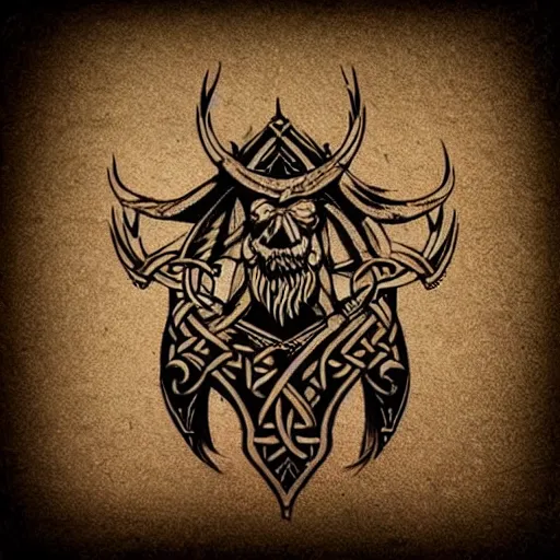 Prompt: tattoo design, stencil, viking