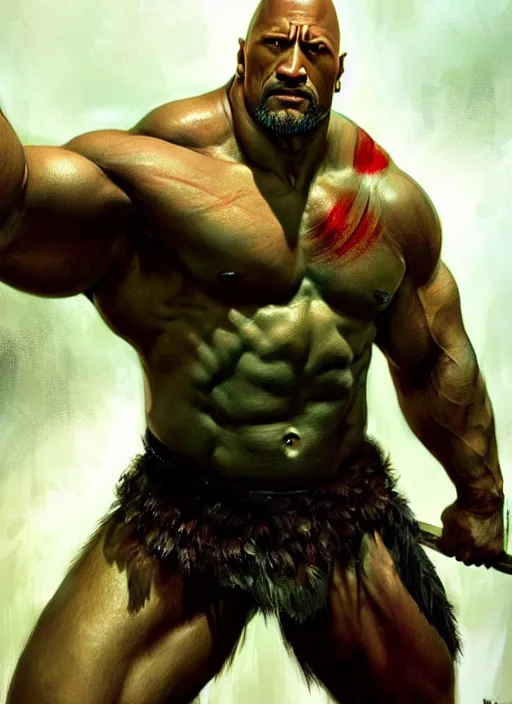 Image similar to ! dream portrait of aggressive dwayne johnson as kratos, d & d, muscular! green, fantasy, intricate, elegant, highly detailed, digital painting, artstation, concept art, smooth, sharp focus, illustration, art by artgerm and greg rutkowski and alphonse mucha